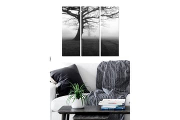 Canvastavla i trä 3-delar 50x70 cm - Stort, naket träd i dimmig landskapsscen - Svart / Grå - Inredning - Tavlor & posters - Canvastavla