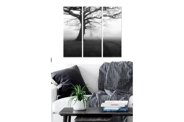Canvastavla i trä 3-delar 50x70 cm - Stort, naket träd i dimmig landskapsscen - Svart / Grå - Inredning - Tavlor & posters - Canvastavla