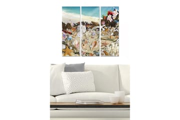 Canvastavla i trä 3-delar 50x70 cm - Strandmotiv med snäckor och blommor - Blå / Beige / Rosa - Inredning - Tavlor & posters - Canvastavla