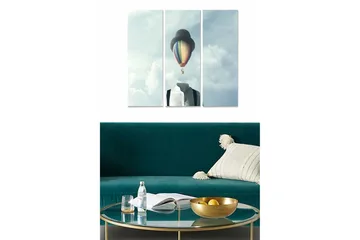 Canvastavla i trä 3-delar 50x70 cm - Svart hatt och skjorta med en svävande luftballong i himlen - Blå / Grå / Regnbågsfärgad - Inredning - Tavlor & posters - Canvastavla