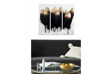 Canvastavla i trä 3-delar 50x70 cm - Svart och guld fjädrar i en elegant komposition - Svart / Guld - Inredning - Tavlor & posters - Canvastavla
