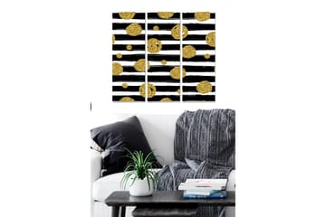 Canvastavla i trä 3-delar 50x70 cm - Svart och vit abstrakt komposition med gyllene cirklar - Guld / Svart / Vit - Inredning - Tavlor & posters - Canvastavla
