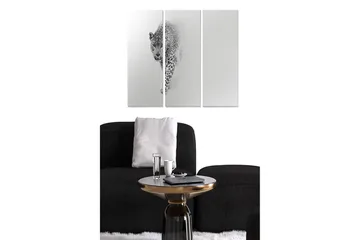 Canvastavla i trä 3-delar 50x70 cm - Svart och vit leopard i rörelse - Svart / Vit - Inredning - Tavlor & posters - Canvastavla
