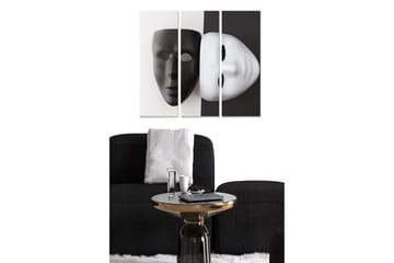 Canvastavla i trä 3-delar 50x70 cm - Svart och vit mask som symboliserar dualitet och identitet - Svart / Vit - Inredning - Tavlor & posters - Canvastavla