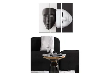Canvastavla i trä 3-delar 50x70 cm - Svart och vit mask som symboliserar dualitet och identitet - Svart / Vit - Inredning - Tavlor & posters - Canvastavla