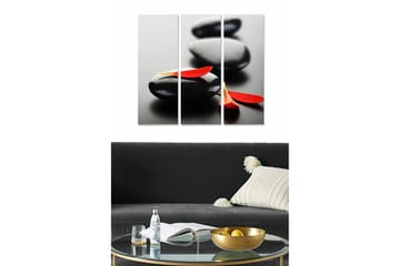 Canvastavla i trä 3-delar 50x70 cm - Svart stenar med röda blomblad - Svart / Röd - Inredning - Tavlor & posters - Canvastavla