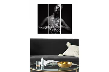 Canvastavla i trä 3-delar 50x70 cm - Svartvit porträtt av en kvinna med konstnärlig kroppsmålning - Svart / Vit - Inredning - Tavlor & posters - Canvastavla