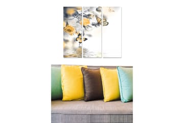 Canvastavla i trä 3-delar 50x70 cm - Svartvita fjärilar och gula rosor i en harmonisk komposition - Gult / Svart / Vitt - Inredning - Tavlor & posters - Canvastavla