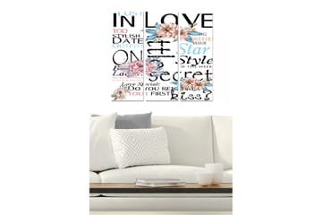 Canvastavla i trä 3-delar 50x70 cm - Textbaserad komposition med blommor och romantiska inslag - Rosa / Blå / Svart - Inredning - Tavlor & posters - Canvastavla