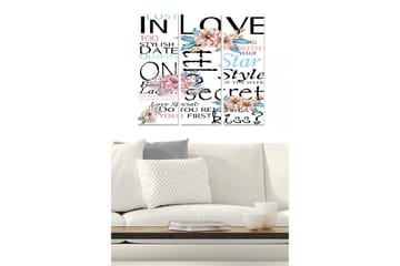 Canvastavla i trä 3-delar 50x70 cm - Textbaserad komposition med blommor och romantiska inslag - Rosa / Blå / Svart - Inredning - Tavlor & posters - Canvastavla