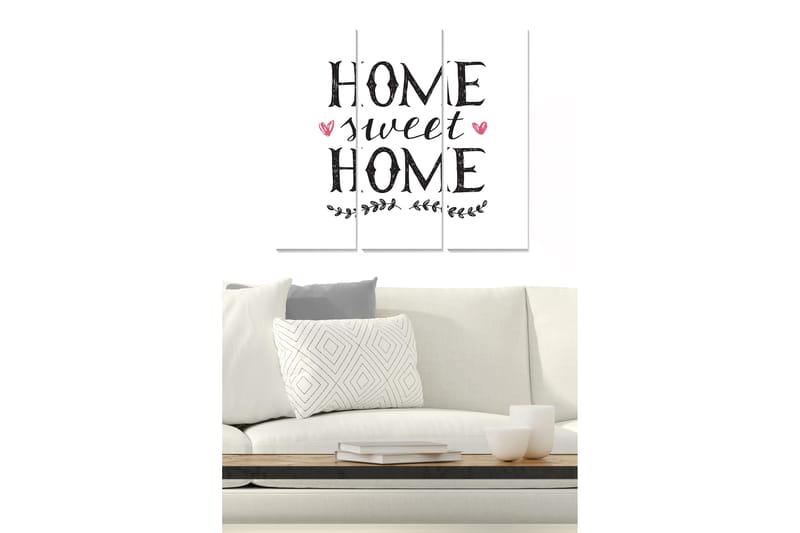 Canvastavla i trä 3-delar 50x70 cm - Textkonst med budskapet Home sweet home, Svart / Rosa