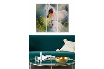 Canvastavla i trä 3-delar 50x70 cm - Tjej med häst i en drömmande landskapsscen - Vit / Grön / Gul - Inredning - Tavlor & posters - Canvastavla