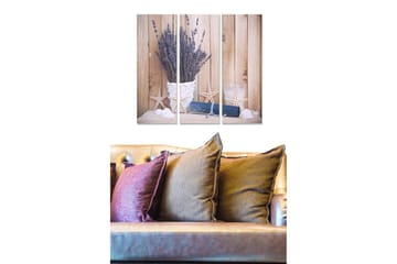 Canvastavla i trä 3-delar 50x70 cm - Torkade lavendelblommor i en korg med maritima detaljer - Lila / Beige / Vit - Inredning - Tavlor & posters - Canvastavla