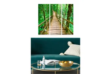 Canvastavla i trä 3-delar 50x70 cm - Träbro som leder genom en grönskande skog - Grön / Brun - Inredning - Tavlor & posters - Canvastavla