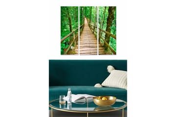 Canvastavla i trä 3-delar 50x70 cm - Träbro som leder genom en grönskande skog - Grön / Brun - Inredning - Tavlor & posters - Canvastavla