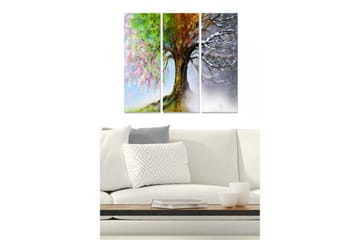 Canvastavla i trä 3-delar 50x70 cm - Träd i olika säsonger med blommande och lövfria grenar - Grön / Rosa / Brun - Inredning - Tavlor & posters - Canvastavla