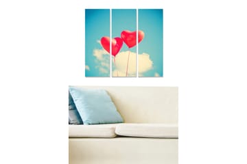 Canvastavla i trä 3-delar 50x70 cm - Tre röda hjärtformade ballonger mot en klarblå himmel - Röd / Blå - Inredning - Tavlor & posters - Canvastavla