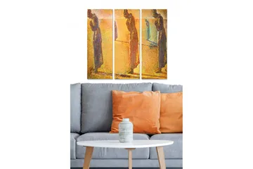 Canvastavla i trä 3-delar 50x70 cm - Tre skulpturer i dämpade färger som står i en reflekterande miljö - Guld / Blå / Brun - Inredning - Tavlor & posters - Canvastavla