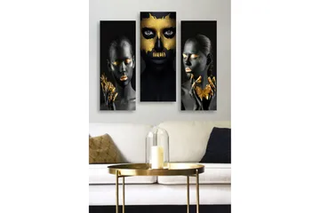 Canvastavla i trä 3-delar 50x70 cm - Tredelad porträttkomposition med ansikten i svart och guld - Svart / Guld - Inredning - Tavlor & posters - Canvastavla