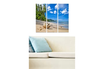 Canvastavla i trä 3-delar 50x70 cm - Tropisk strand med palmer och klart blå himmel - Blå / Grön / Sandbeige - Inredning - Tavlor & posters - Canvastavla