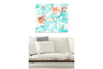 Canvastavla i trä 3-delar 50x70 cm - Tropisk palmkomposition med ljusa färger - Turkos / Orange / Vit - Inredning - Tavlor & posters - Canvastavla