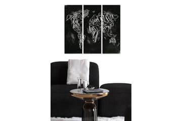 Canvastavla i trä 3-delar 50x70 cm - Världskarta med handskrivna namn på kontinenter och länder - Svart / Vit - Inredning - Tavlor & posters - Canvastavla