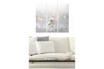 Canvastavla i trä 3-delar 50x70 cm - Vacker ängel som håller ett barn i en drömmande miljö - Vit / Grå / Guld - Inredning - Tavlor & posters - Canvastavla