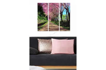 Canvastavla i trä 3-delar 50x70 cm - Vacker allé med blommande körsbärsträd - Rosa / Grön / Brun - Inredning - Tavlor & posters - Canvastavla