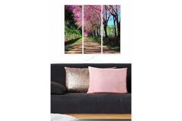 Canvastavla i trä 3-delar 50x70 cm - Vacker allé med blommande körsbärsträd - Rosa / Grön / Brun - Inredning - Tavlor & posters - Canvastavla
