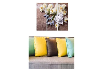 Canvastavla i trä 3-delar 50x70 cm - Vacker arrangemang av vita blommor med lila detaljer - Vit / Lila / Beige - Inredning - Tavlor & posters - Canvastavla