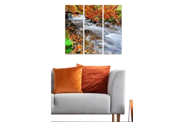 Canvastavla i trä 3-delar 50x70 cm - Vacker bäck omgiven av höstfärger och lövverk - Orange / Grön / Brun - Inredning - Tavlor & posters - Canvastavla
