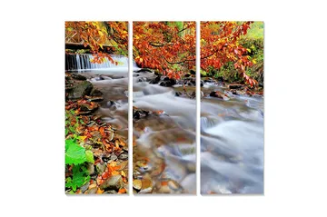 Canvastavla i trä 3-delar 50x70 cm - Vacker bäck omgiven av höstfärger och lövverk - Orange / Grön / Brun - Inredning - Tavlor & posters - Canvastavla