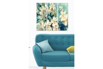 Canvastavla i trä 3-delar 50x70 cm - Vacker blomsterkomposition med vita blommor - Vit / Grön / Ljusblå - Inredning - Tavlor & posters - Canvastavla