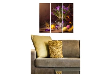 Canvastavla i trä 3-delar 50x70 cm - Vacker bukett av krokusar med påskägg och dekorationer - Lila / Gul / Orange - Inredning - Tavlor & posters - Canvastavla