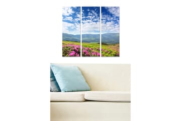 Canvastavla i trä 3-delar 50x70 cm - Vacker fjällandskap med blommande azaleor i förgrunden - Rosa / Grön / Blå - Inredning - Tavlor & posters - Canvastavla
