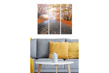 Canvastavla i trä 3-delar 50x70 cm - Vacker höstlandskap med en väg omgiven av färgglada lövträd - Orange / Grön / Grå - Inredning - Tavlor & posters - Canvastavla