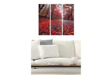 Canvastavla i trä 3-delar 50x70 cm - Vacker höstlandskap med färgglada löv på en väg - Röd / Orange / Gul - Inredning - Tavlor & posters - Canvastavla