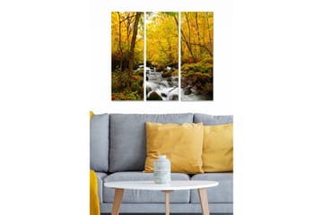Canvastavla i trä 3-delar 50x70 cm - Vacker höstlandskap med gyllene träd och porlande bäck - Guld / Grön / Brun - Inredning - Tavlor & posters - Canvastavla
