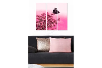 Canvastavla i trä 3-delar 50x70 cm - Vacker körsbärsblomma med en fjäril i rosa nyanser - Rosa / Svart - Inredning - Tavlor & posters - Canvastavla