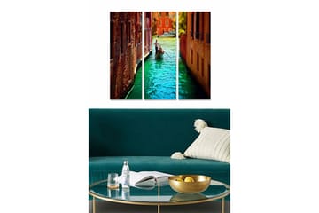 Canvastavla i trä 3-delar 50x70 cm - Vacker kanal med gondol i en italiensk stadsmiljö - Turkos / Orange / Brun - Inredning - Tavlor & posters - Canvastavla