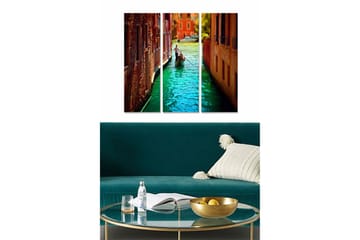 Canvastavla i trä 3-delar 50x70 cm - Vacker kanal med gondol i en italiensk stadsmiljö - Turkos / Orange / Brun - Inredning - Tavlor & posters - Canvastavla