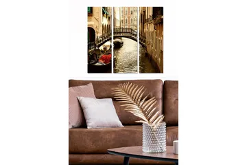 Canvastavla i trä 3-delar 50x70 cm - Vacker kanal med gondol och bro i en venetiansk miljö - Brun / Guld / Grön - Inredning - Tavlor & posters - Canvastavla