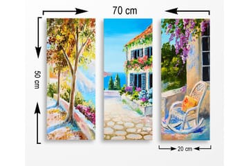 Canvastavla i trä 3-delar 50x70 cm - Vacker landskapsvy med färgglada blommor och en solig gata - Grön / Blå / Orange - Inredning - Tavlor & posters - Canvastavla