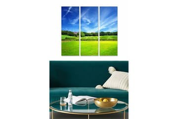 Canvastavla i trä 3-delar 50x70 cm - Vacker landskapsvy med gröna fält och blå himmel - Grön / Blå - Inredning - Tavlor & posters - Canvastavla