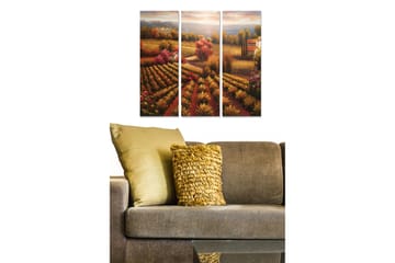 Canvastavla i trä 3-delar 50x70 cm - Vacker landskapsvy med vinfält och färgglada träd i höstskrud - Guld / Röd / Grön - Inredning - Tavlor & posters - Canvastavla