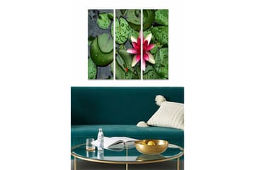 Canvastavla i trä 3-delar 50x70 cm - Vacker näckros omgiven av gröna liljabladen - Grön / Rosa / Vit - Inredning - Tavlor & posters - Canvastavla