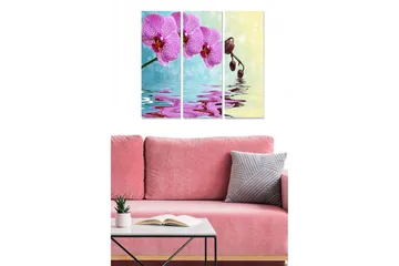 Canvastavla i trä 3-delar 50x70 cm - Vacker orkidé med reflektioner i vatten - Lila / Blå / Grön - Inredning - Tavlor & posters - Canvastavla