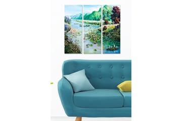 Canvastavla i trä 3-delar 50x70 cm - Vacker sjölandskap med näckrosor och omgivande grönska - Grön / Blå / Rosa - Inredning - Tavlor & posters - Canvastavla