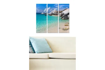 Canvastavla i trä 3-delar 50x70 cm - Vacker strand med klart turkost vatten och klippformationer - Turkos / Blå / Beige - Inredning - Tavlor & posters - Canvastavla