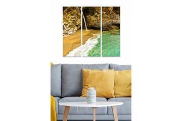 Canvastavla i trä 3-delar 50x70 cm - Vacker strand med klippor och klart vatten - Grön / Beige / Blå - Inredning - Tavlor & posters - Canvastavla